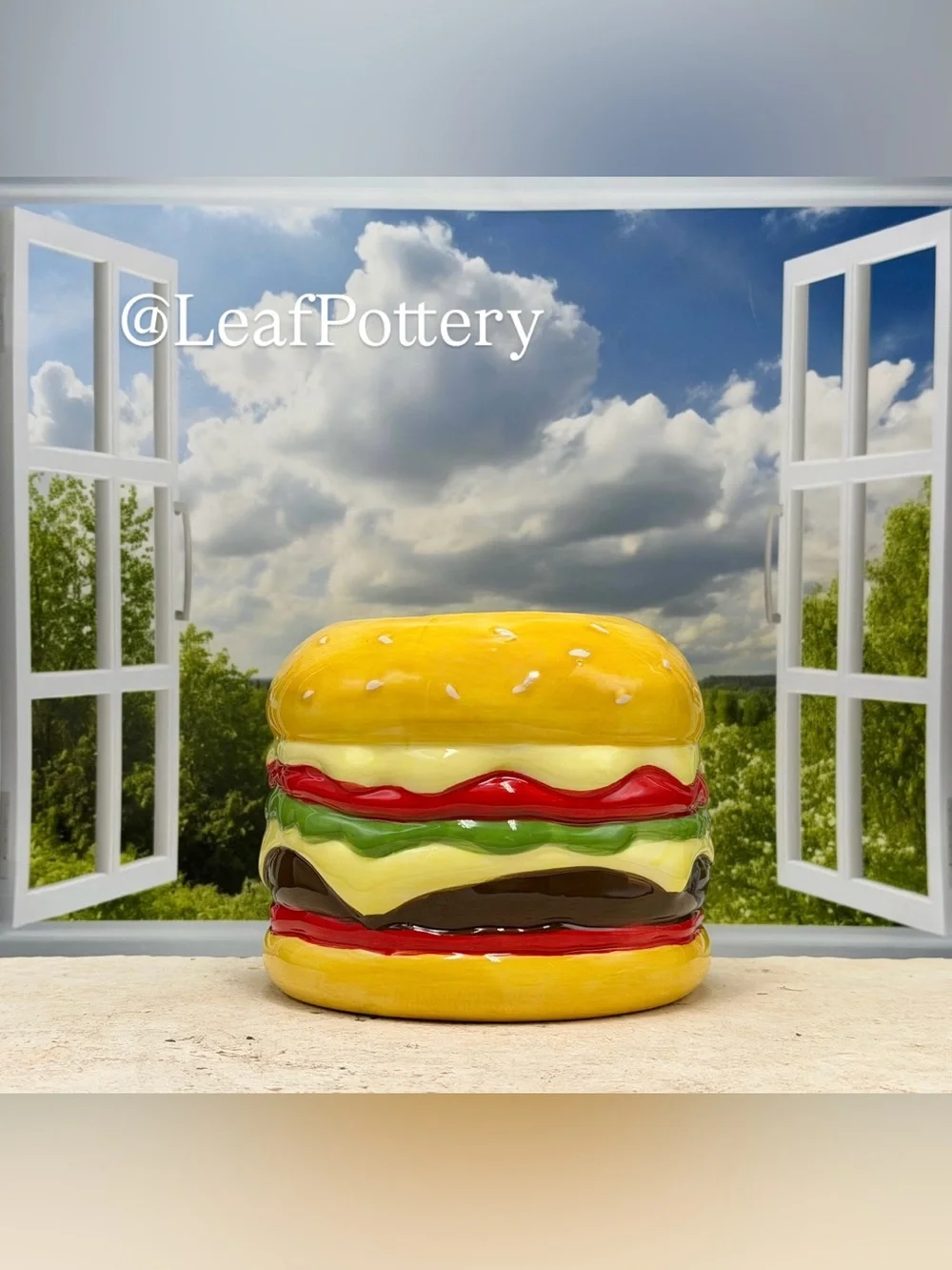 Cute Ceramic Cheeseburger Plant Pot for Small Succulent or Cactus